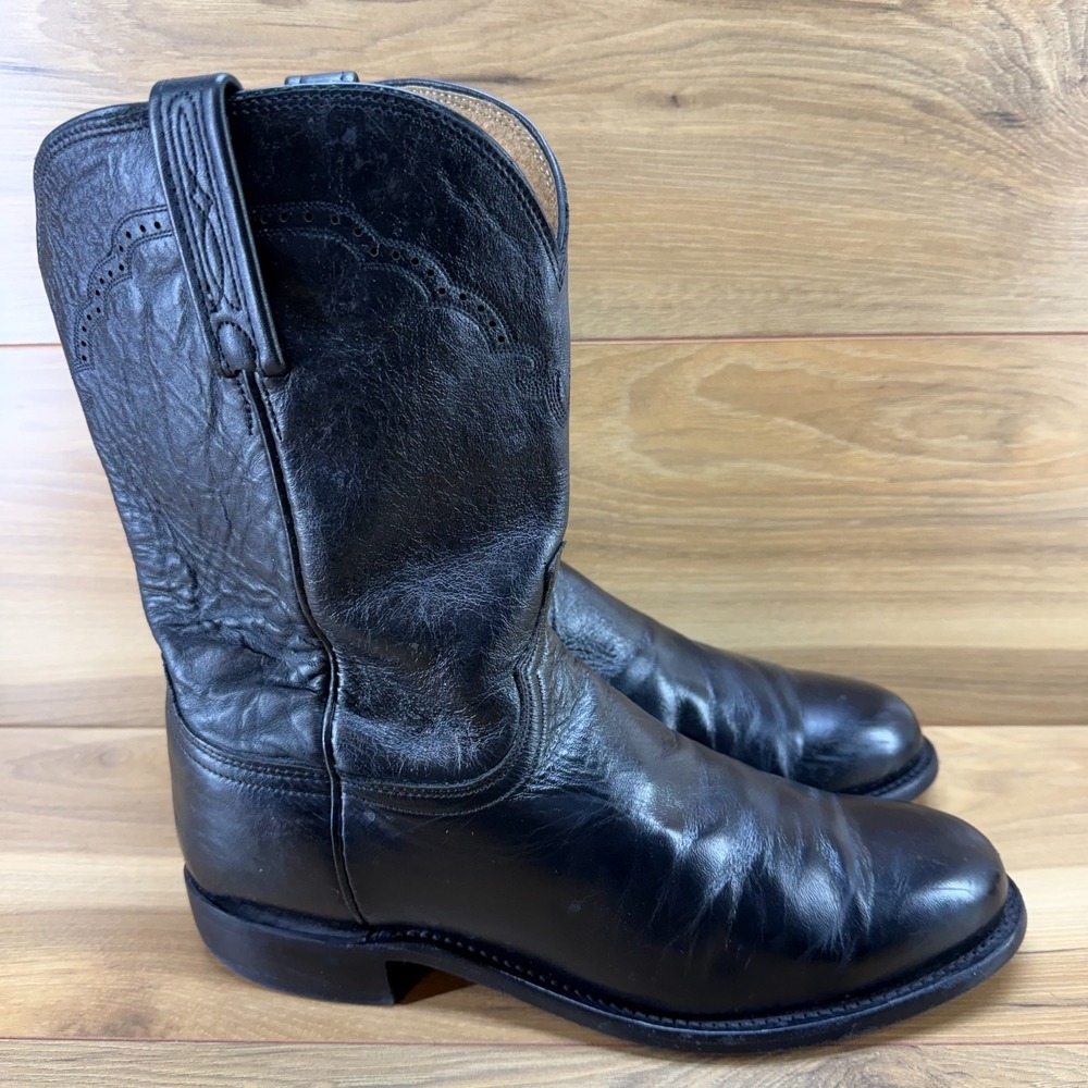 Lucchese Black Handmade Western Roper Boots Mens 11 EE Rodeo Ranch Majestic